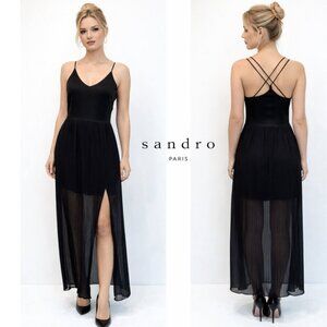 Sandro Paris Black Maxi Sheer Overlay Slit Dress Tank Sandro 1 Size small